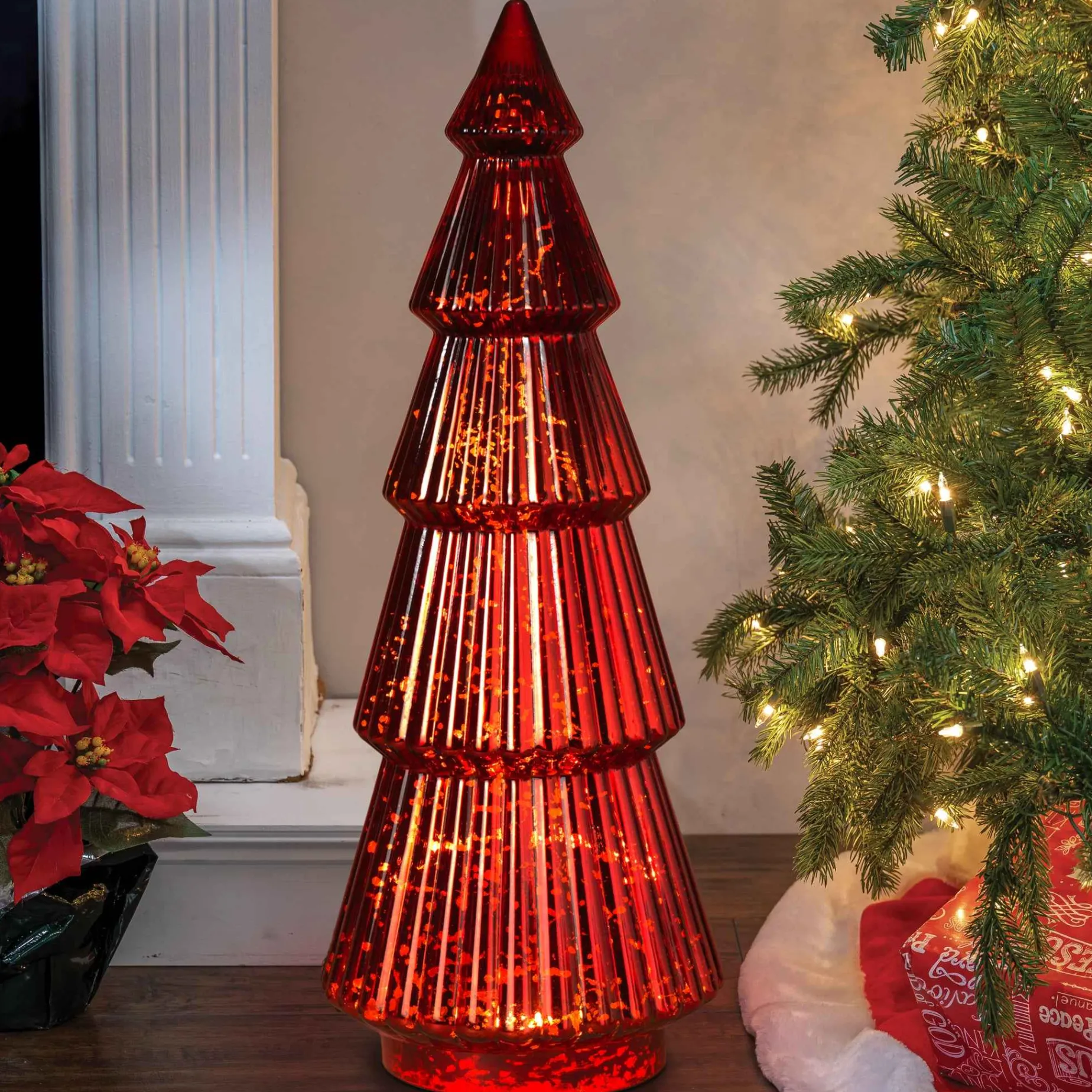 Traditional Vintage Lighted Handblown Red Mercury Glass Tree