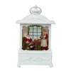 White Antique Lantern With Led Light Up Santa And Mrs Claus Scene Spinning Glitter Waterglobe