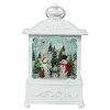 White Antique Lantern With Led Light Up Snowman Family Scene Spinning Glitter Waterglobe