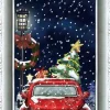 White Frame Snowing Wall Plaque With Red Car