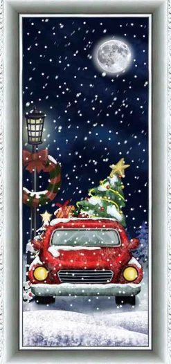 White Frame Snowing Wall Plaque With Red Car