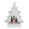 White Scroll Design Christmas Tree With Led Warm White Light Up Snowman And Kids Scene Spinning Glitter Waterglobe