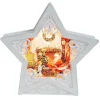 White Star Scroll Design With Led Warm White Light Up Santa Fireplace Scene Spinning Glitter Waterglobe