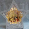 White Star Scroll Design With Led Warm White Light Up Snowman Family Scene Spinning Glitter Waterglobe
